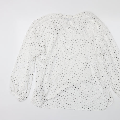 Marks and Spencer Womens White Polka Dot Polyester Basic Blouse Size 18 V-Neck