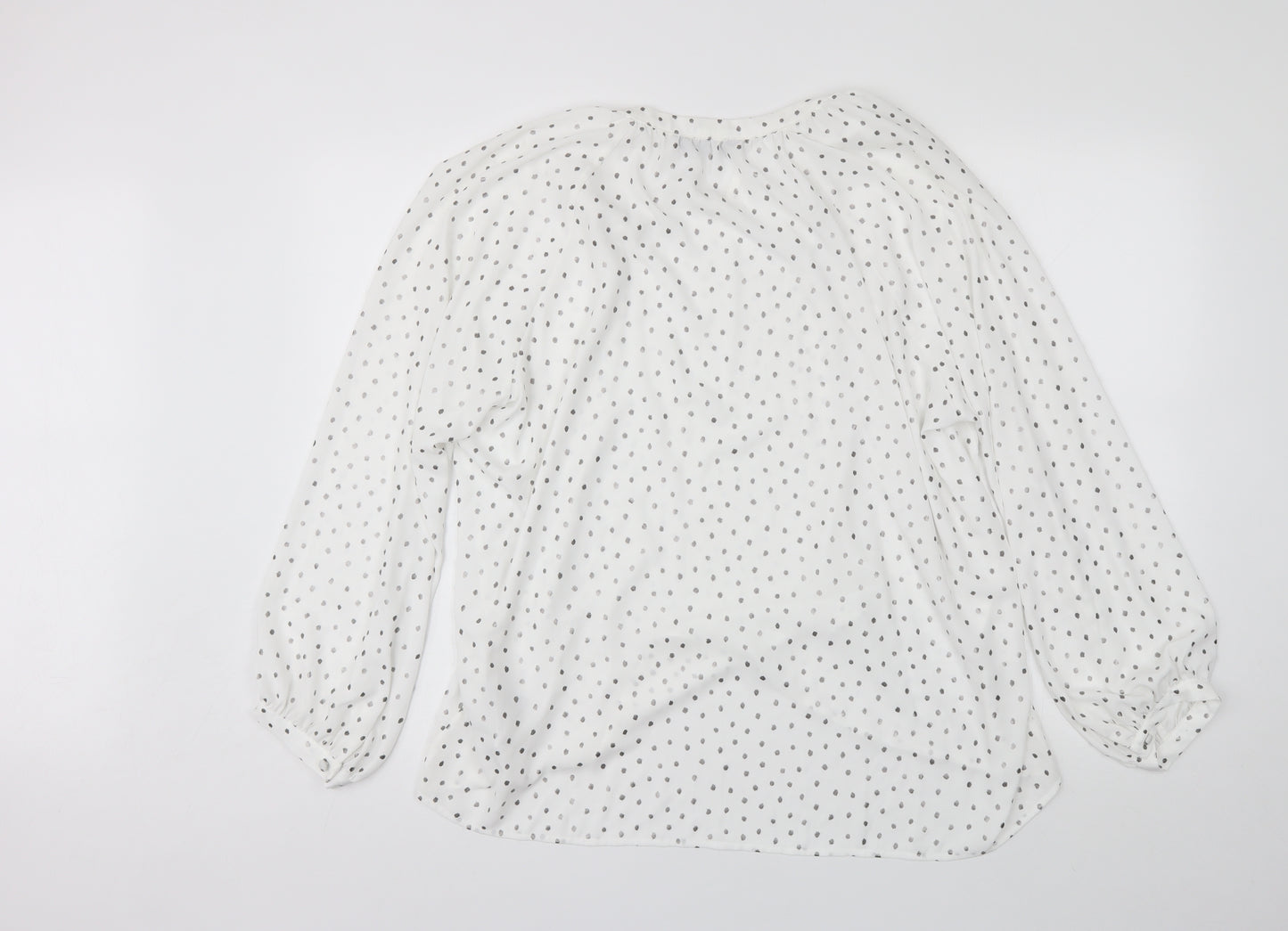 Marks and Spencer Womens White Polka Dot Polyester Basic Blouse Size 18 V-Neck