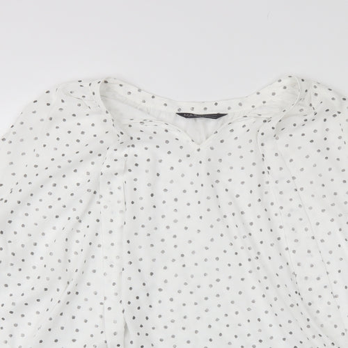 Marks and Spencer Womens White Polka Dot Polyester Basic Blouse Size 18 V-Neck