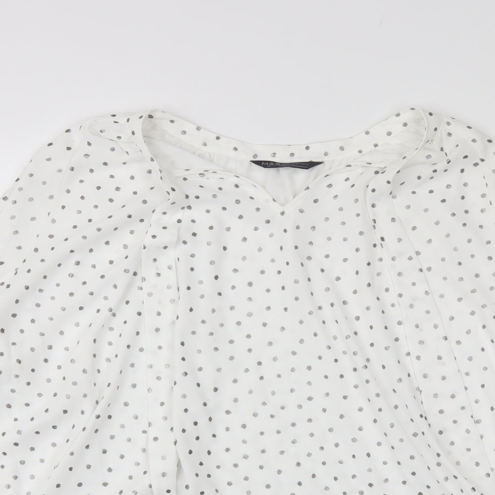 Marks and Spencer Womens White Polka Dot Polyester Basic Blouse Size 18 V-Neck