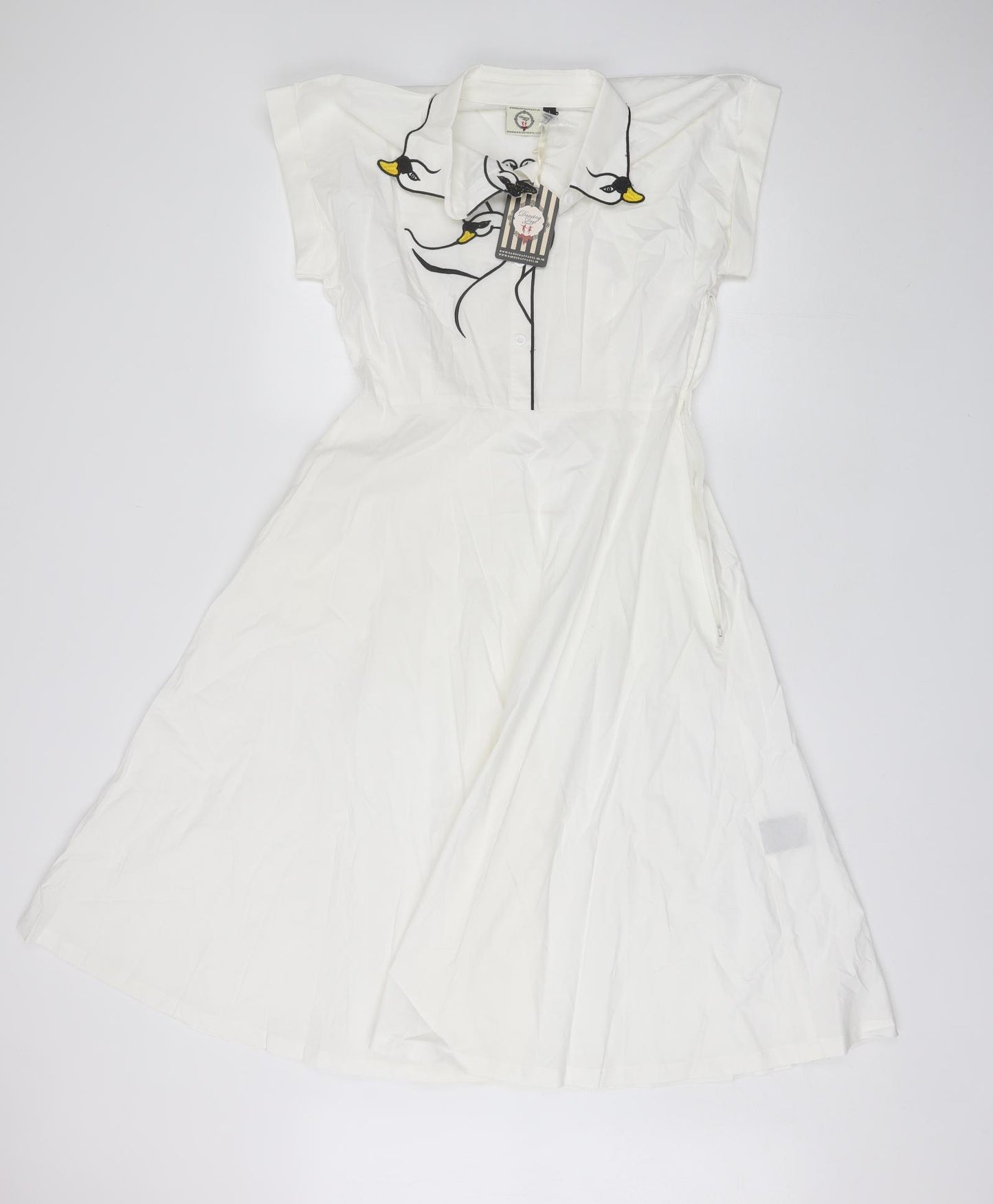 BANNED Womens White  Cotton Shift  Size L  Collared  - Swan