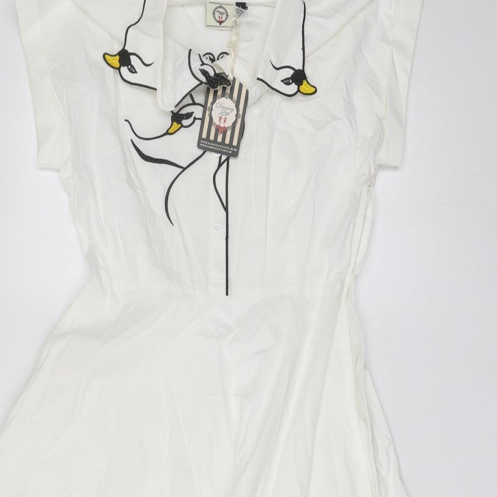 BANNED Womens White  Cotton Shift  Size L  Collared  - Swan