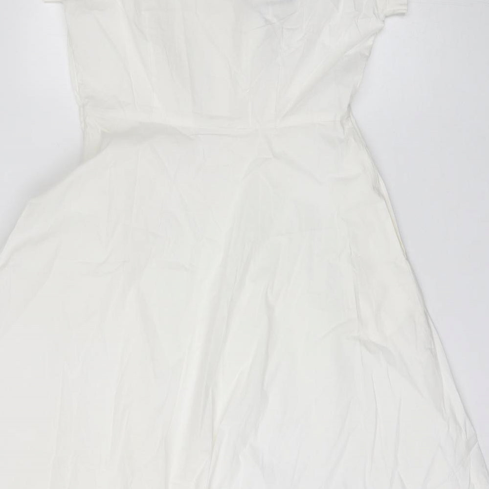 BANNED Womens White  Cotton Shift  Size L  Collared  - Swan