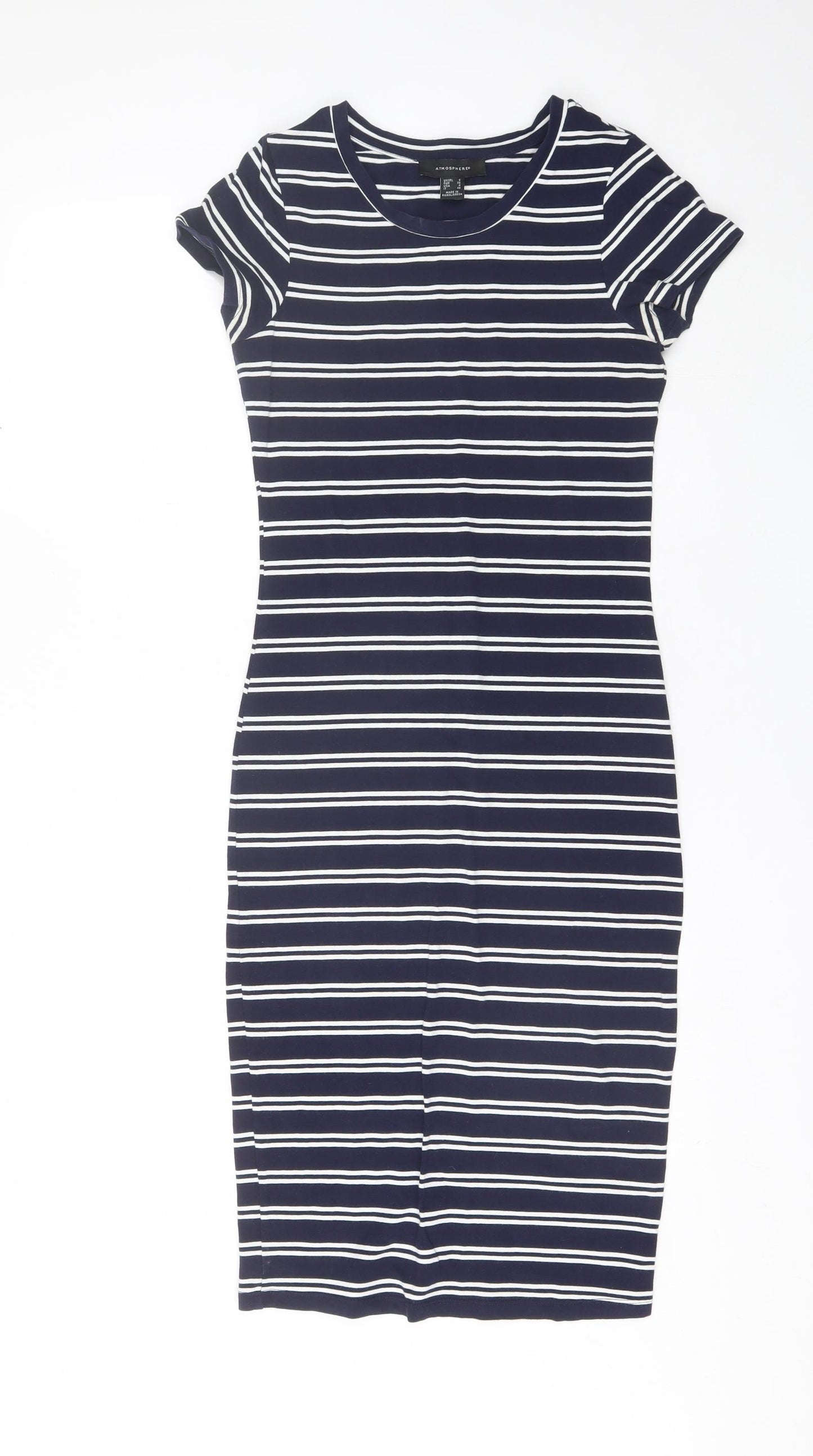Atmosphere Womens Blue Striped Cotton Bodycon  Size 8  Round Neck