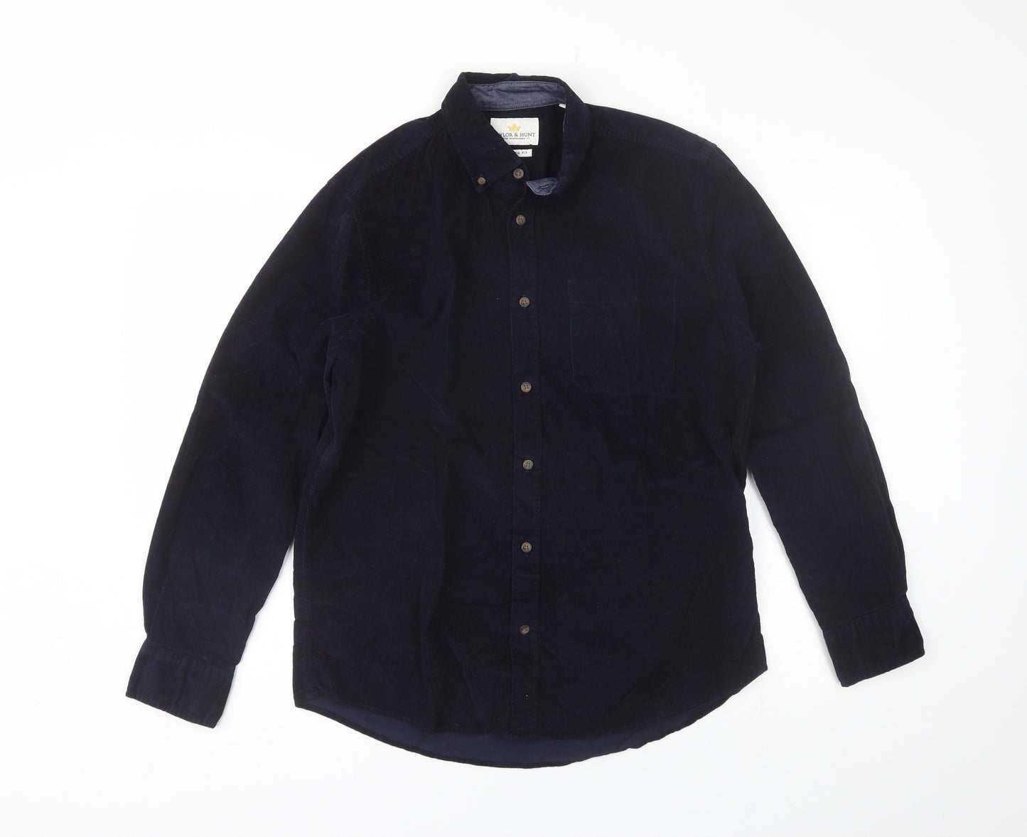 Taylor & Hunt Mens Blue  Cotton  Button-Up Size M Collared