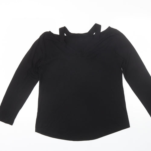 Preworn Womens Black  Cotton Basic Blouse Size XL V-Neck