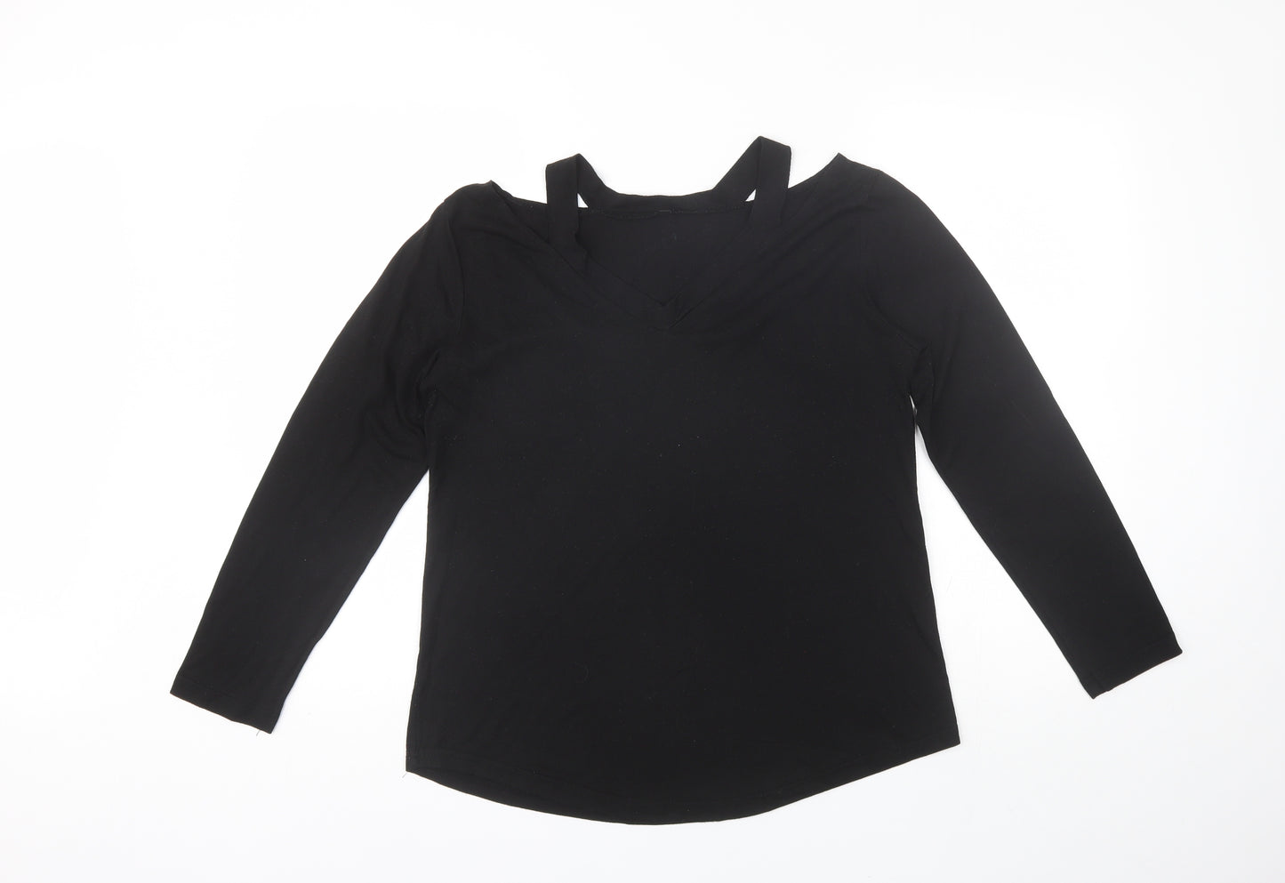 Preworn Womens Black  Cotton Basic Blouse Size XL V-Neck