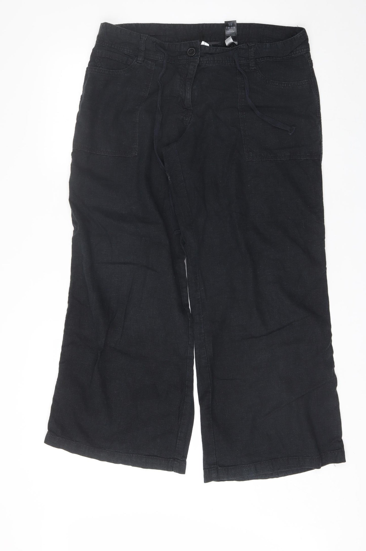 NEXT Womens Black  Linen Trousers  Size 14 L27 in Regular