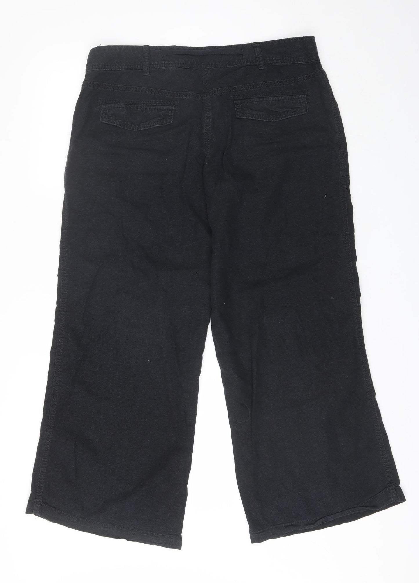 NEXT Womens Black  Linen Trousers  Size 14 L27 in Regular
