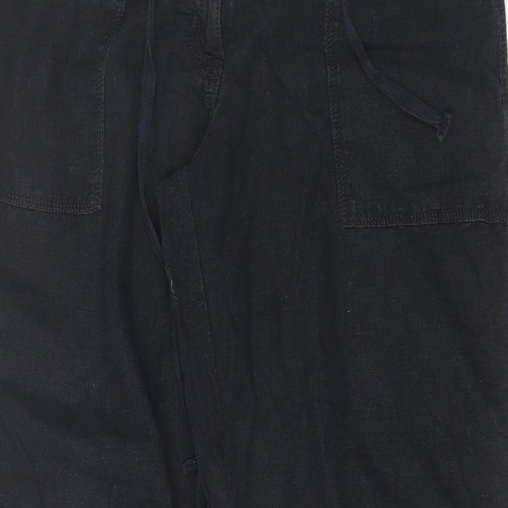 NEXT Womens Black  Linen Trousers  Size 14 L27 in Regular