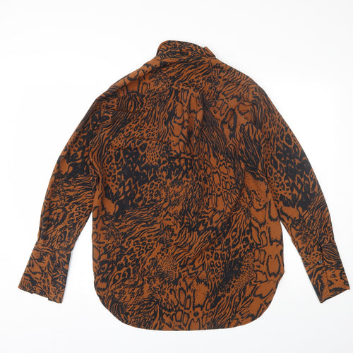 Topshop Womens Orange Animal Print Polyester Basic Button-Up Size 10 Collared
