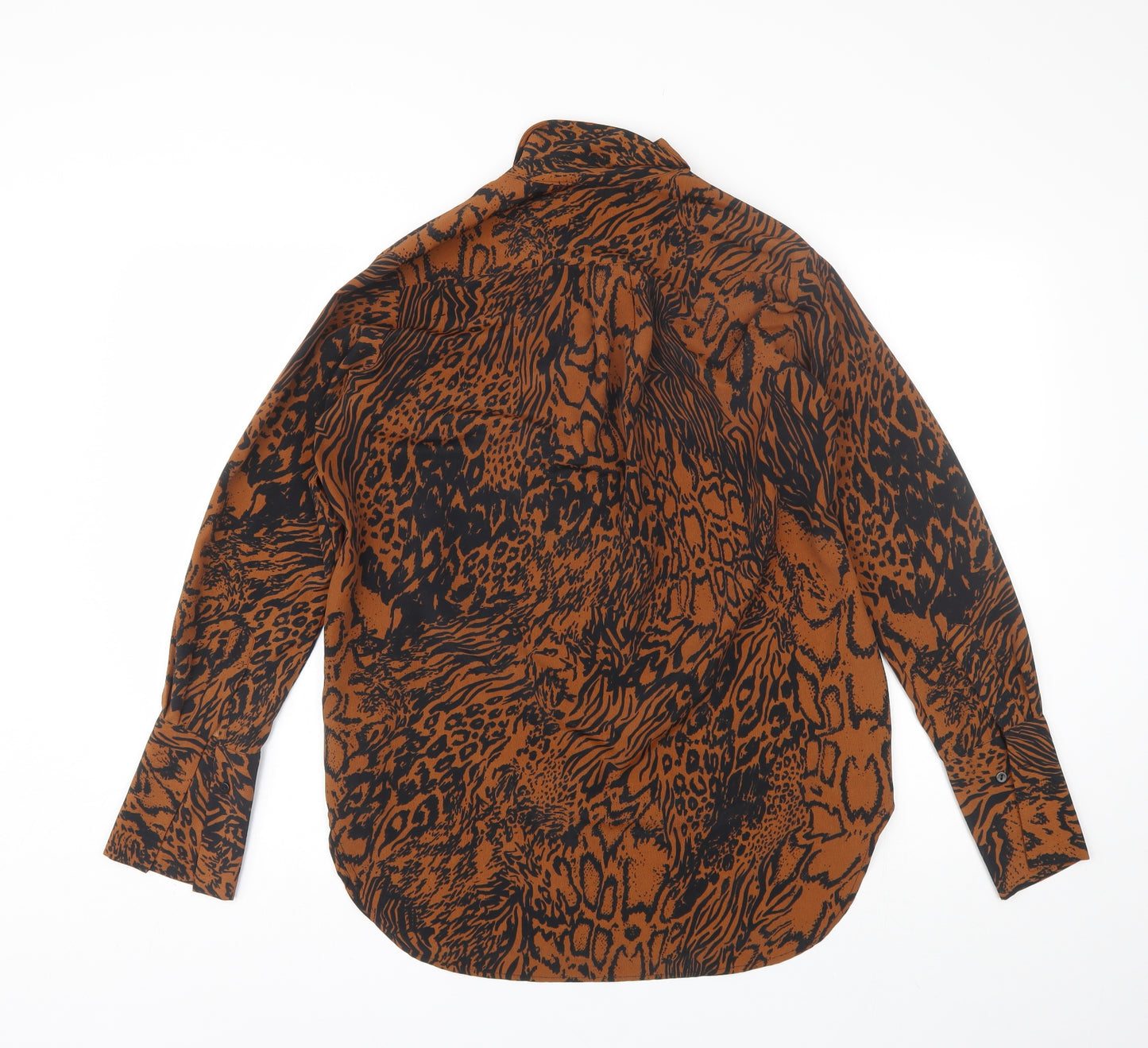 Topshop Womens Orange Animal Print Polyester Basic Button-Up Size 10 Collared
