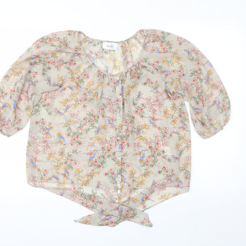 Wallis Womens Beige Floral Polyester Basic Blouse Size S Round Neck