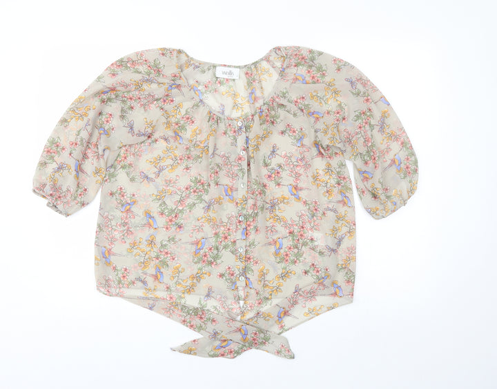 Wallis Womens Beige Floral Polyester Basic Blouse Size S Round Neck