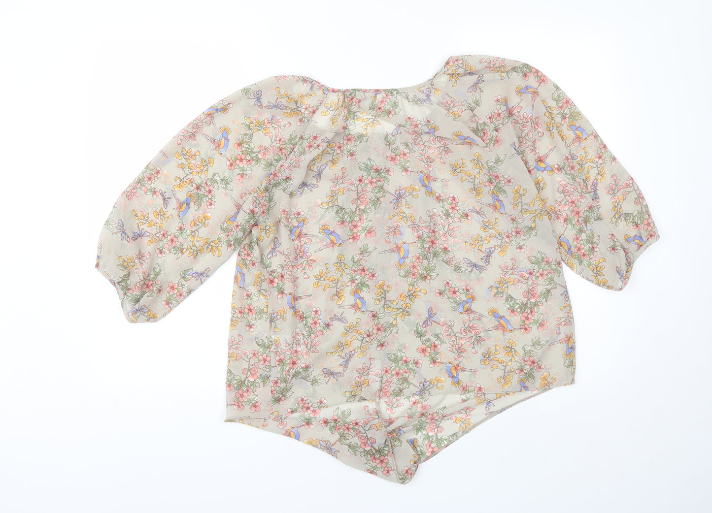 Wallis Womens Beige Floral Polyester Basic Blouse Size S Round Neck