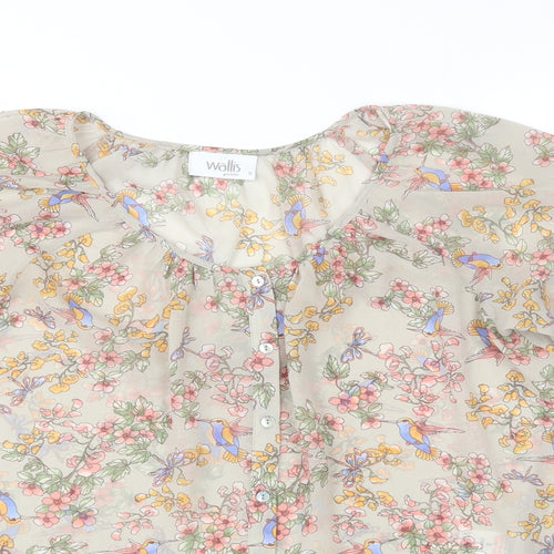Wallis Womens Beige Floral Polyester Basic Blouse Size S Round Neck