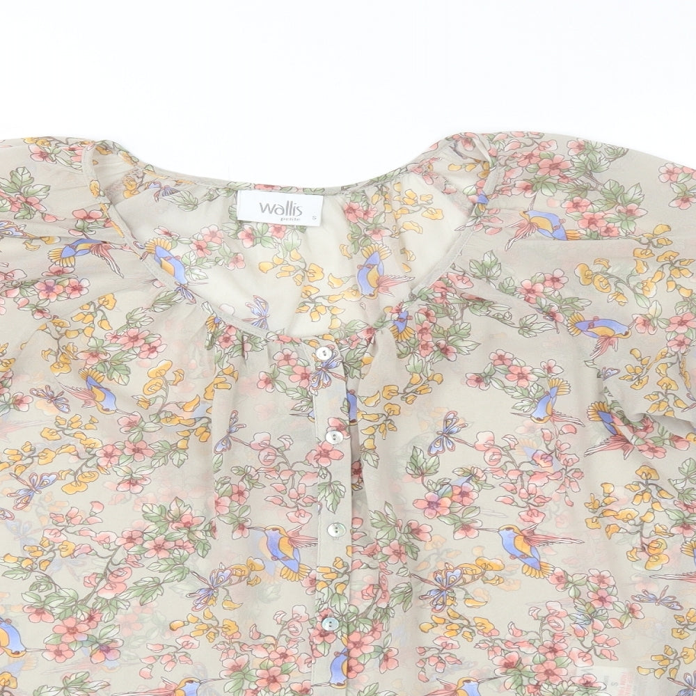 Wallis Womens Beige Floral Polyester Basic Blouse Size S Round Neck