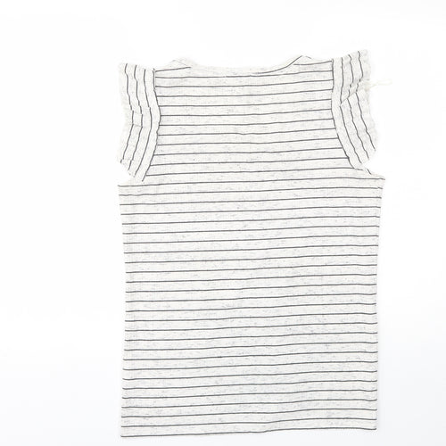 Papaya Womens White Striped Polyester Basic T-Shirt Size 12 Round Neck