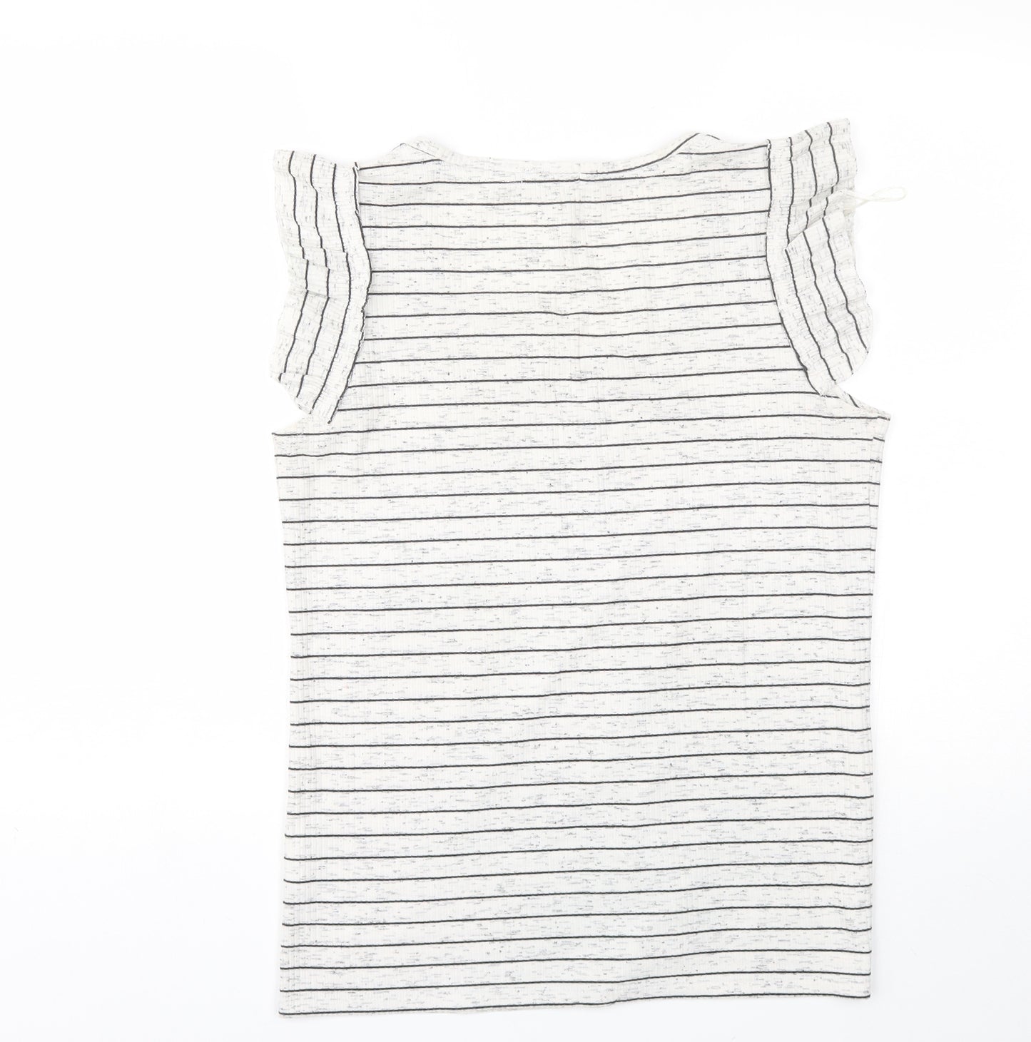 Papaya Womens White Striped Polyester Basic T-Shirt Size 12 Round Neck