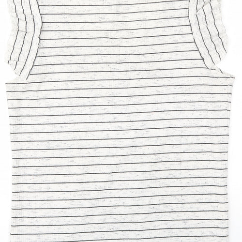 Papaya Womens White Striped Polyester Basic T-Shirt Size 12 Round Neck