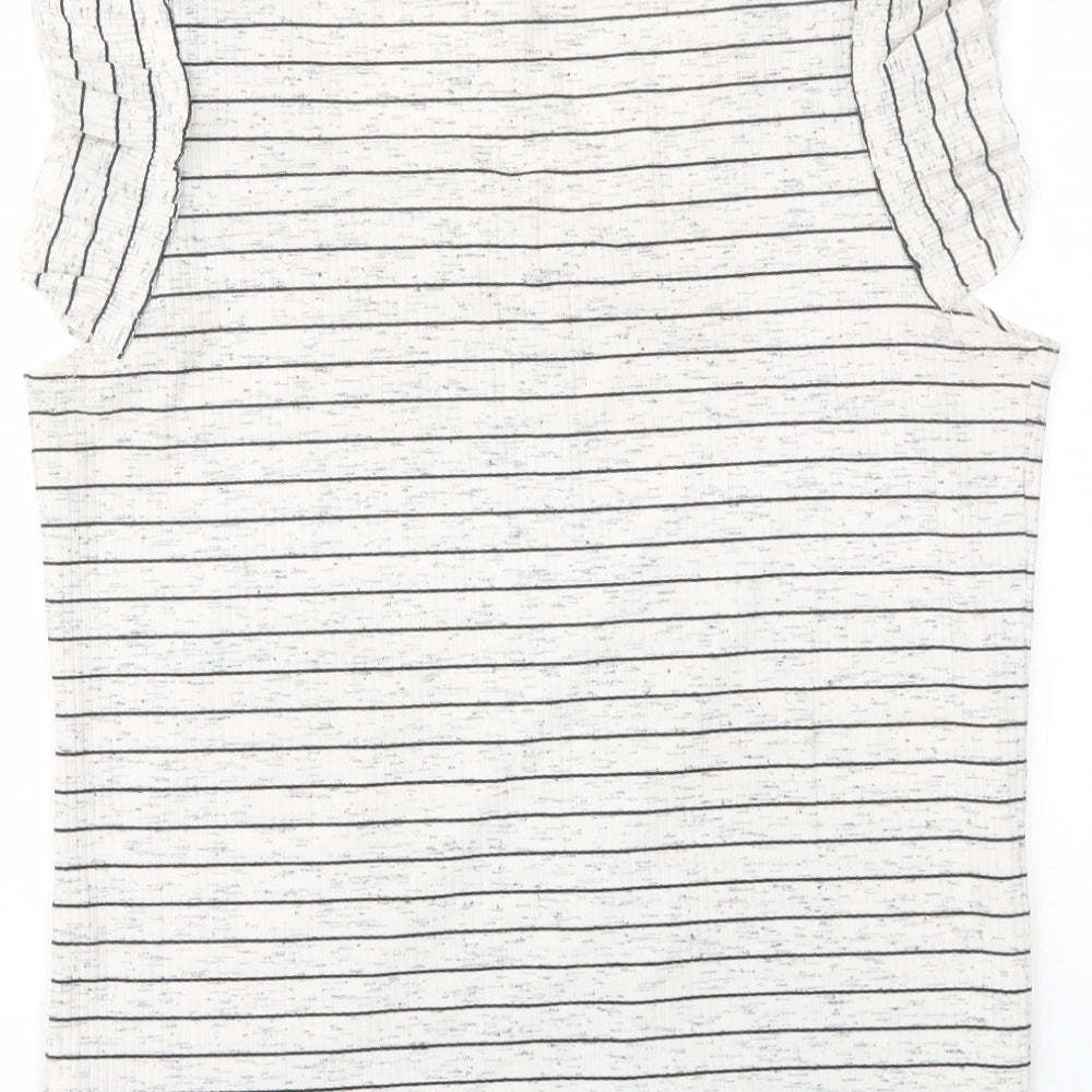 Papaya Womens White Striped Polyester Basic T-Shirt Size 12 Round Neck