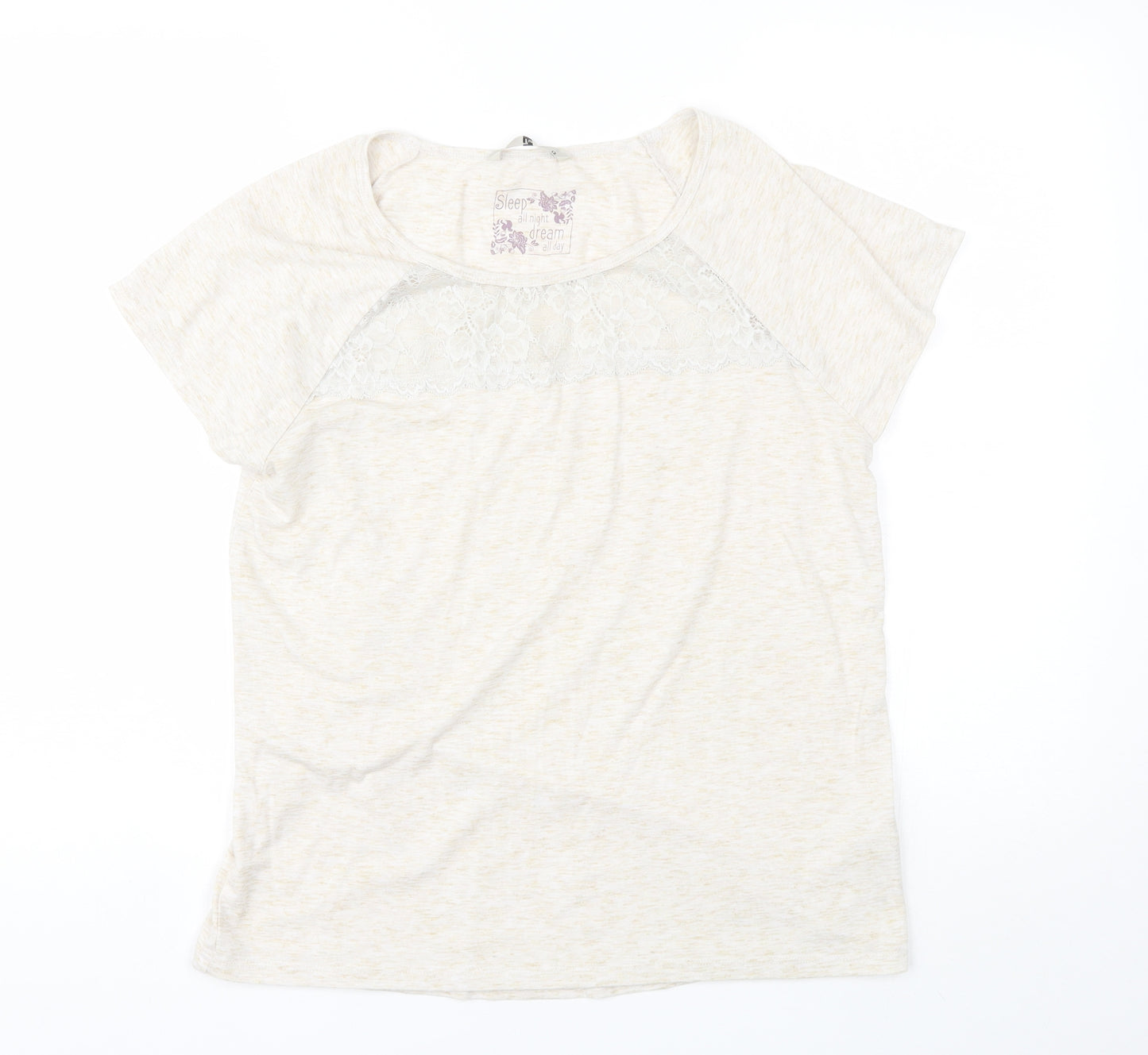 TU Womens Beige  Polyester Basic T-Shirt Size 12 Round Neck