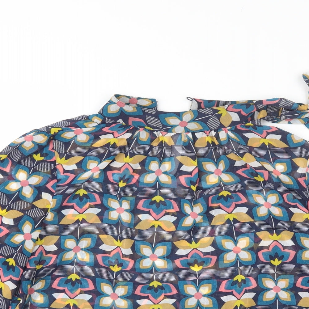 TU Womens Blue Floral Polyester Basic Blouse Size 12 High Neck