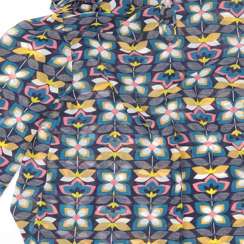 TU Womens Blue Floral Polyester Basic Blouse Size 12 High Neck