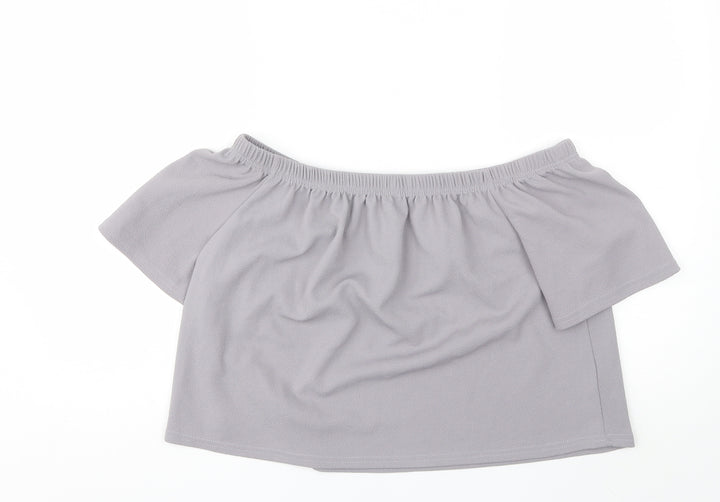 Boohoo Womens Grey Polyester Basic Blouse Size 16 Off the Shoulder