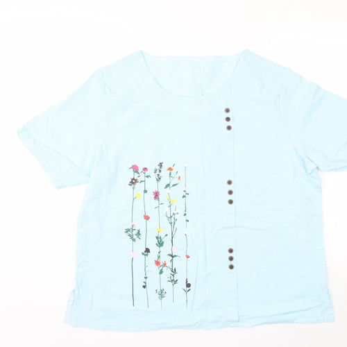 Preworn Womens Blue  Cotton Blend Basic Blouse Size 2XL Round Neck