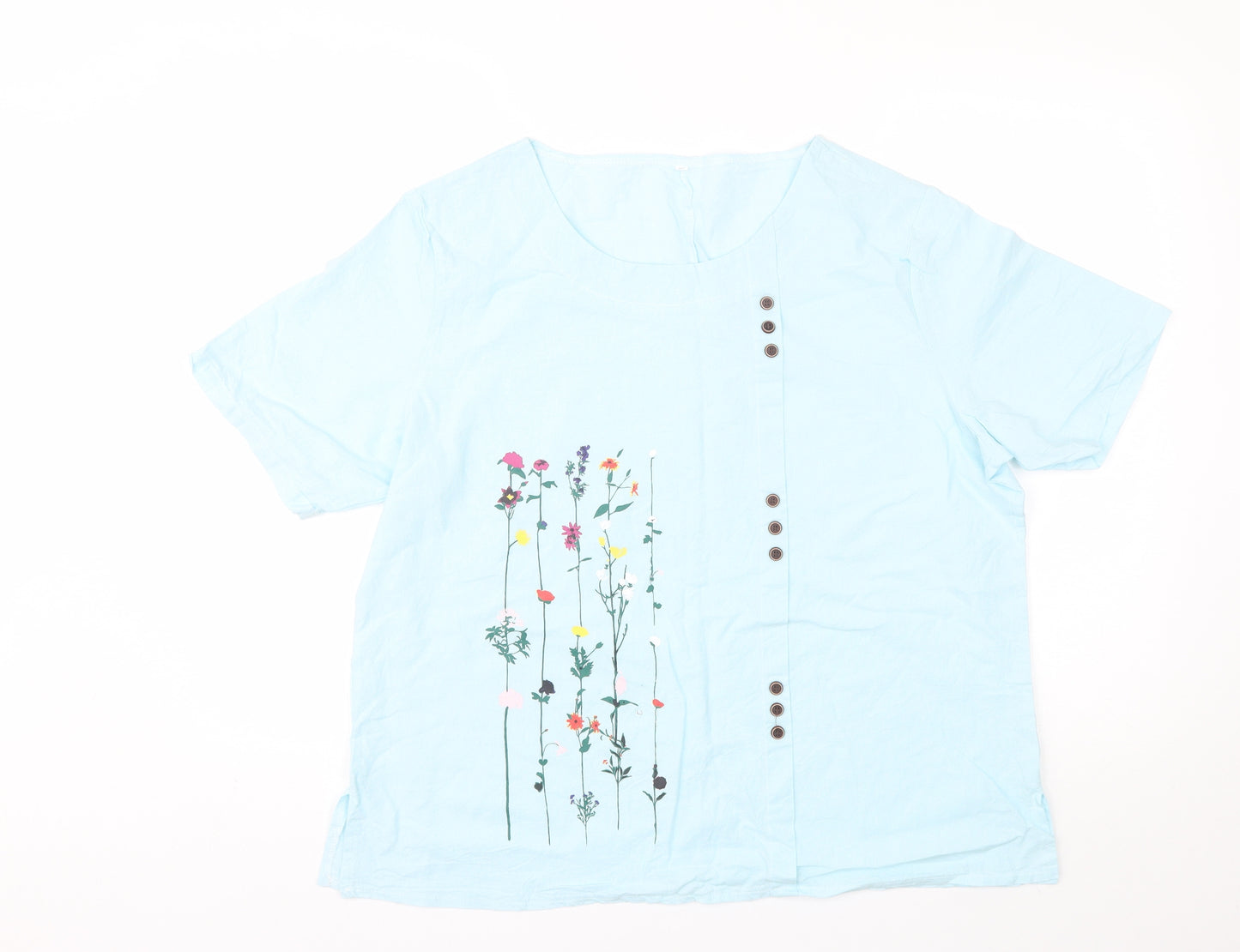 Preworn Womens Blue  Cotton Blend Basic Blouse Size 2XL Round Neck