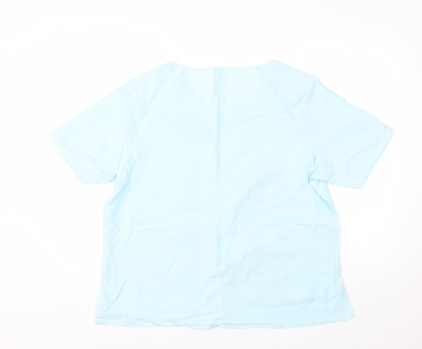 Preworn Womens Blue  Cotton Blend Basic Blouse Size 2XL Round Neck