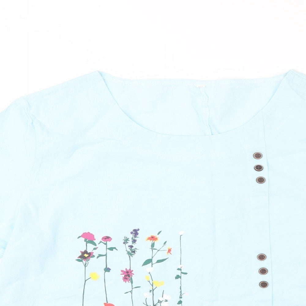 Preworn Womens Blue  Cotton Blend Basic Blouse Size 2XL Round Neck