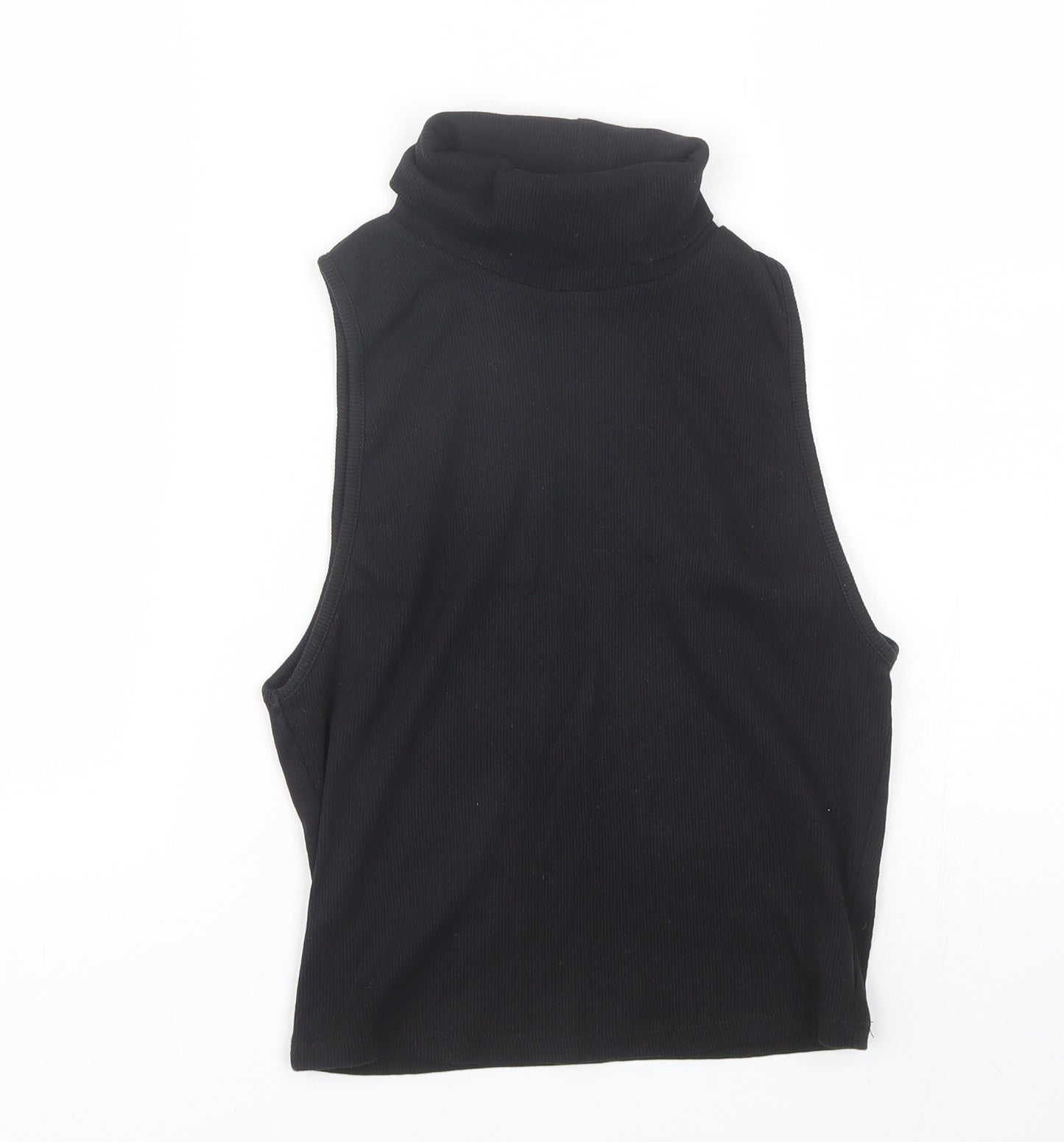 Zara Womens Black  Cotton Basic Tank Size L Roll Neck