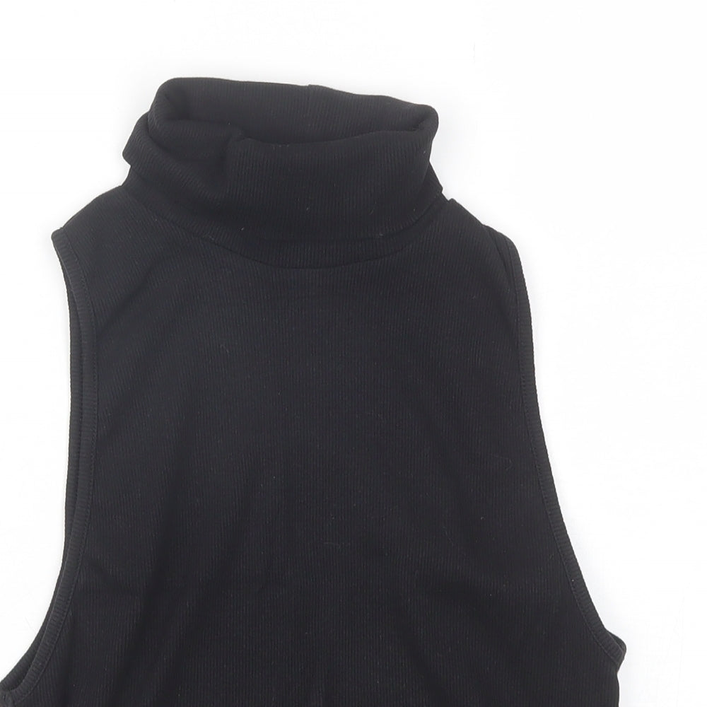 Zara Womens Black  Cotton Basic Tank Size L Roll Neck