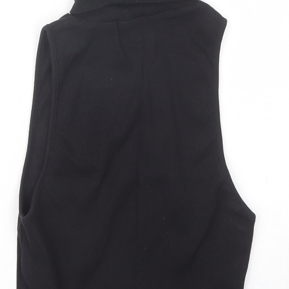 Zara Womens Black  Cotton Basic Tank Size L Roll Neck