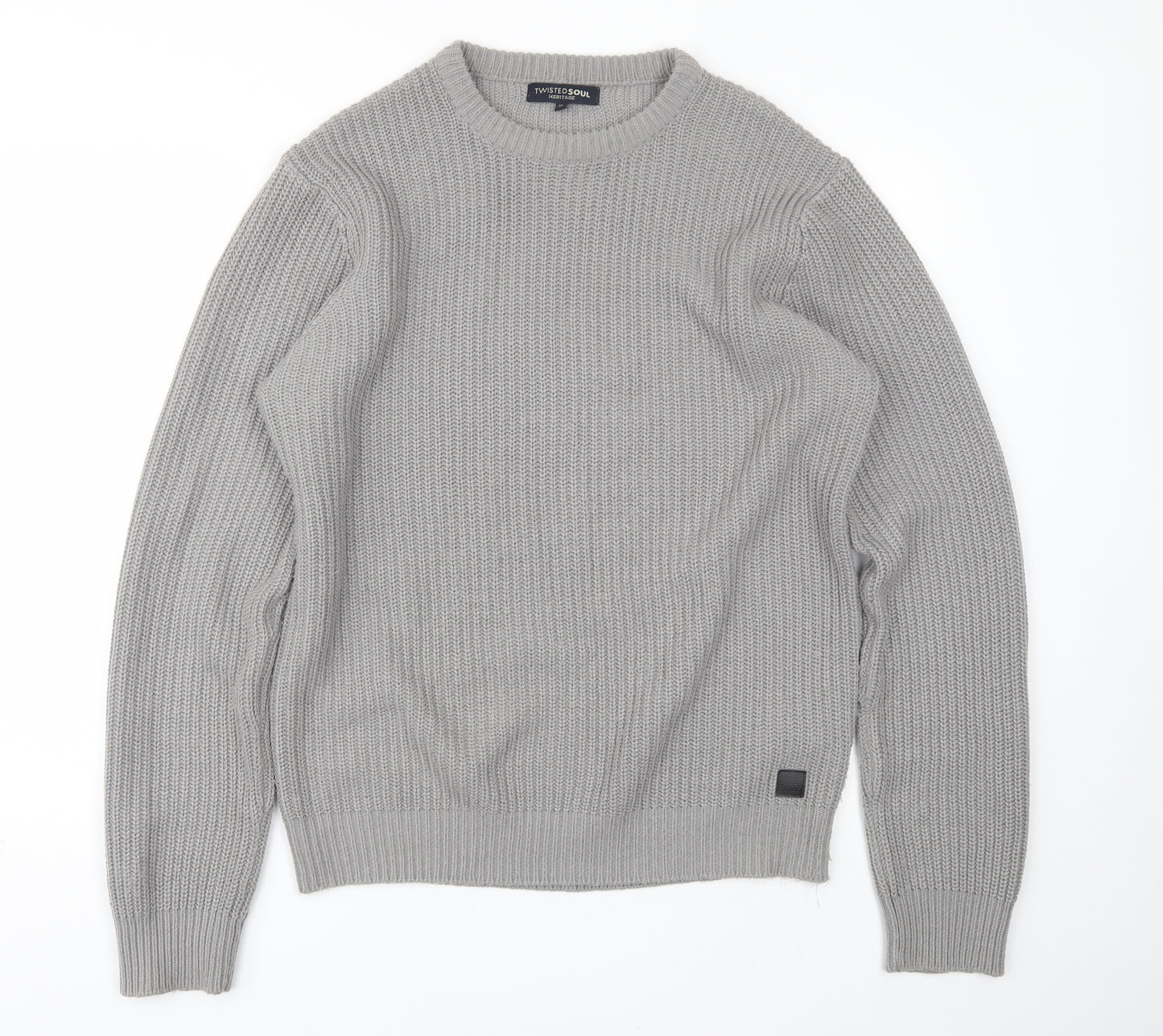 Twisted Soul  Mens Grey Round Neck  Acrylic Pullover Jumper Size XL