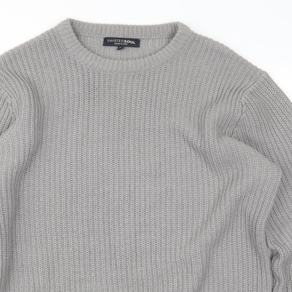 Twisted Soul  Mens Grey Round Neck  Acrylic Pullover Jumper Size XL