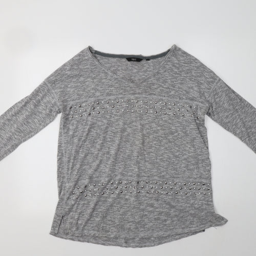 NEXT Womens Grey  Cotton Basic Blouse Size 16 Round Neck