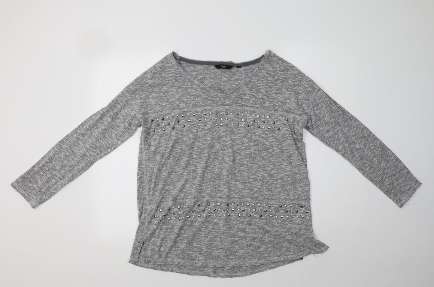 NEXT Womens Grey  Cotton Basic Blouse Size 16 Round Neck