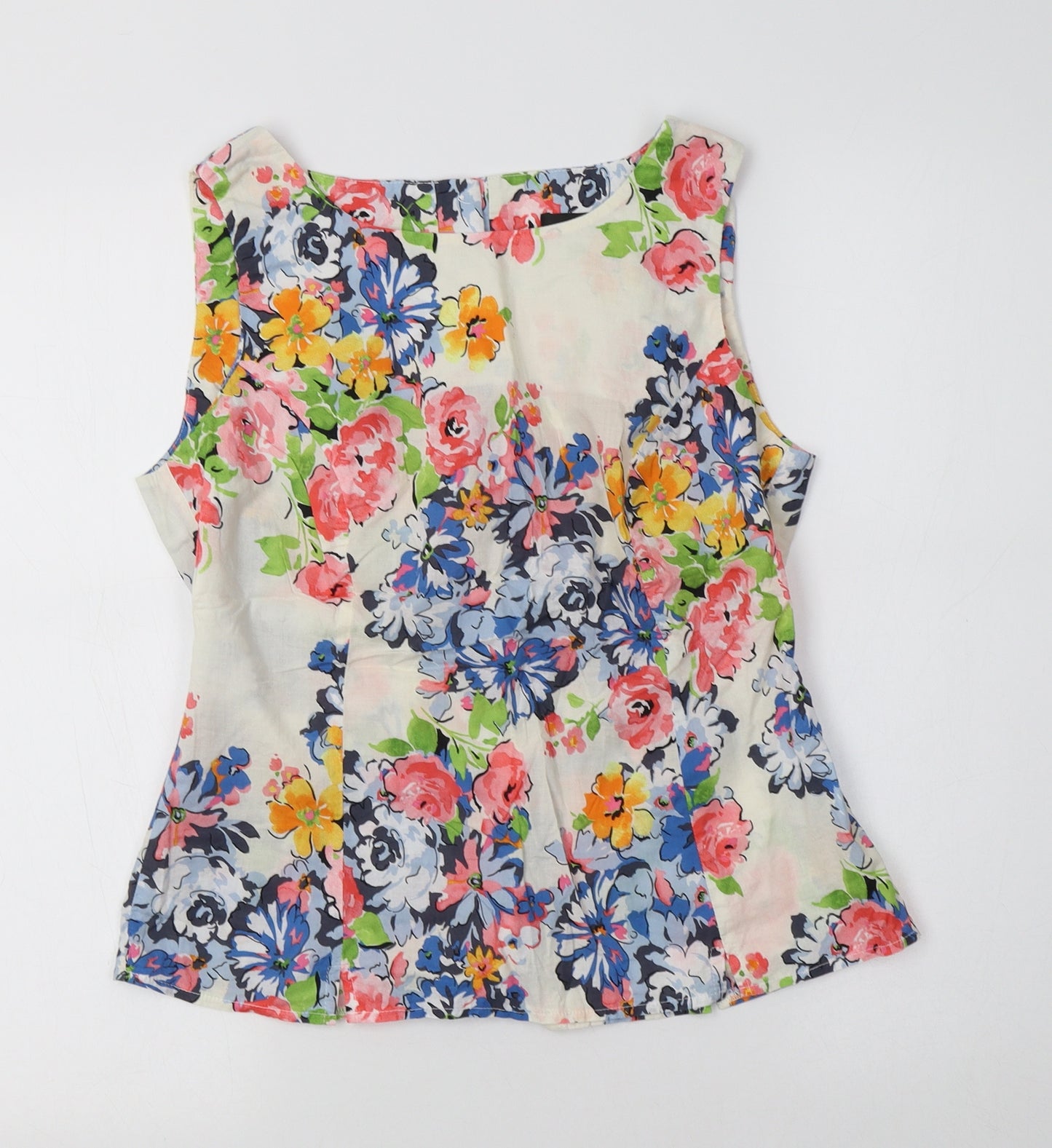 Preworn Womens Multicoloured Floral Cotton Basic Blouse Size 12 Round Neck