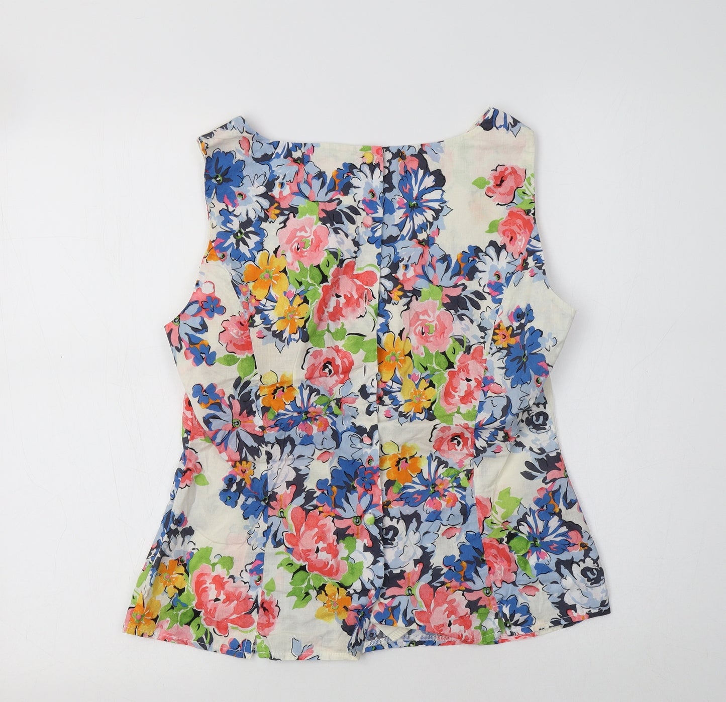 Preworn Womens Multicoloured Floral Cotton Basic Blouse Size 12 Round Neck