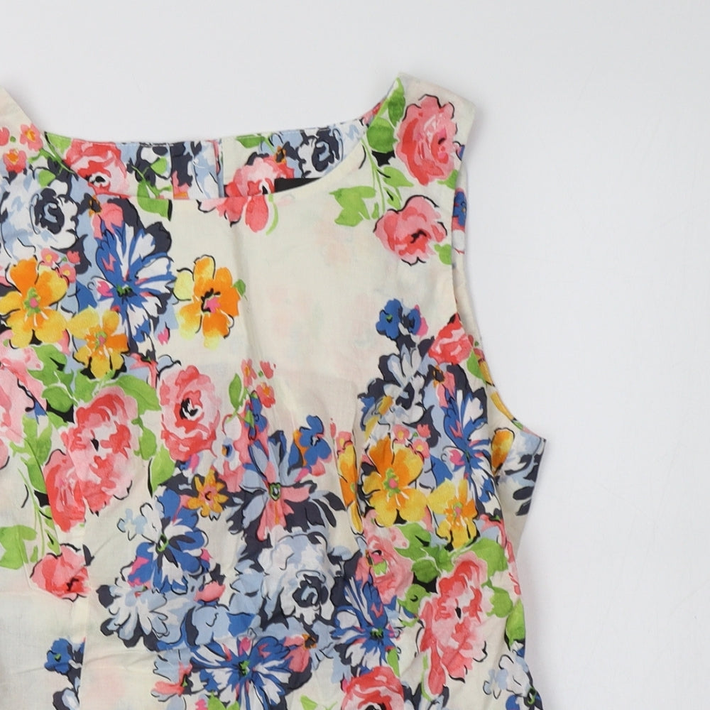 Preworn Womens Multicoloured Floral Cotton Basic Blouse Size 12 Round Neck