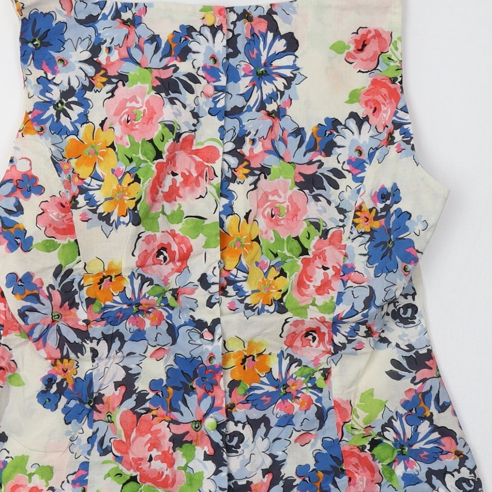 Preworn Womens Multicoloured Floral Cotton Basic Blouse Size 12 Round Neck