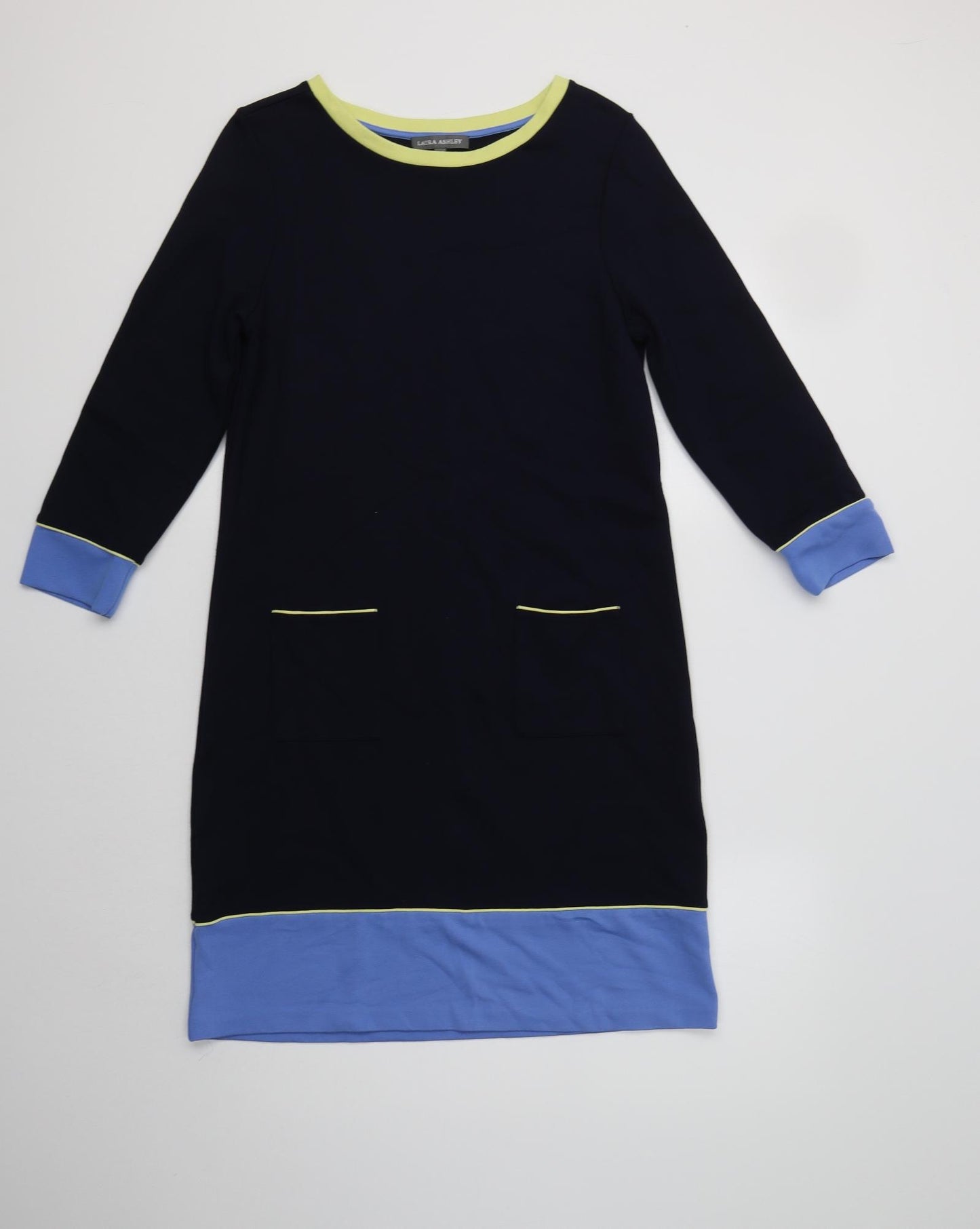 Laura Ashley Womens Blue Colourblock Viscose Shift  Size 10  Round Neck