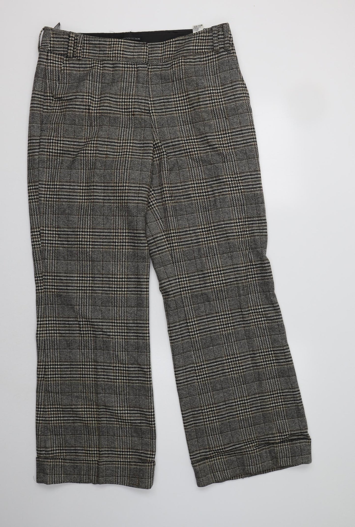 M&S Womens Grey Check Wool Trousers  Size 16 L32 in Regular
