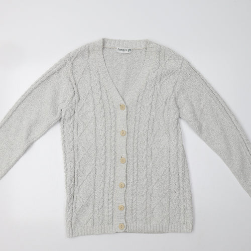 Jumper Womens Grey V-Neck  Cotton Cardigan Jumper Size S
