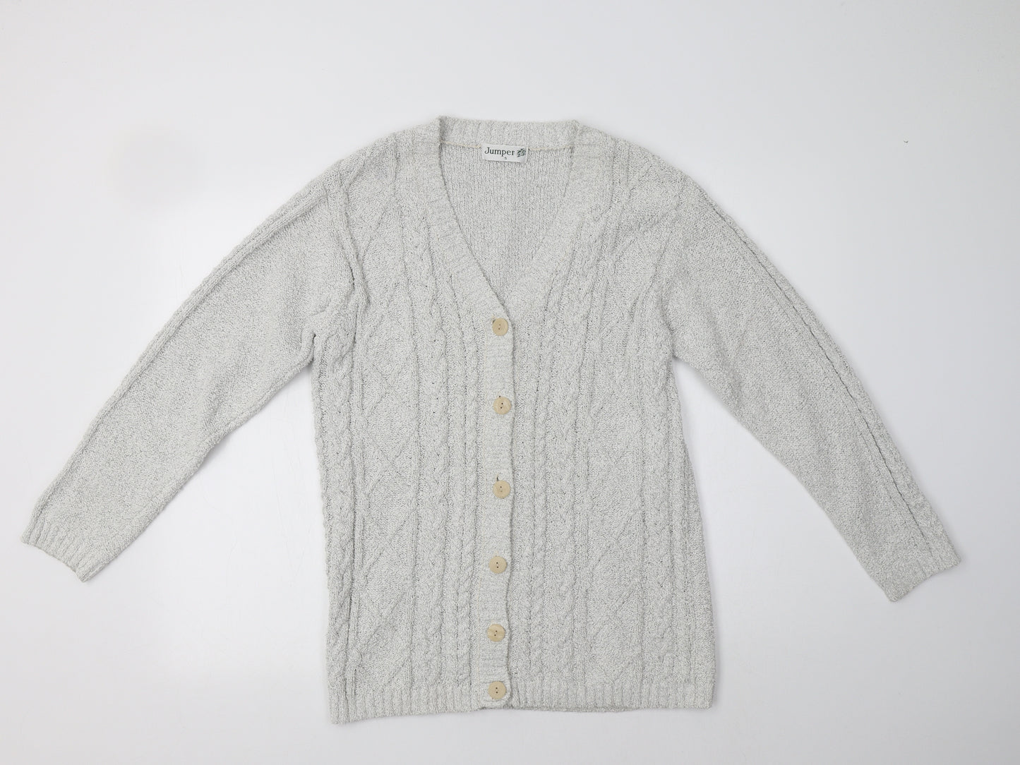 Jumper Womens Grey V-Neck  Cotton Cardigan Jumper Size S