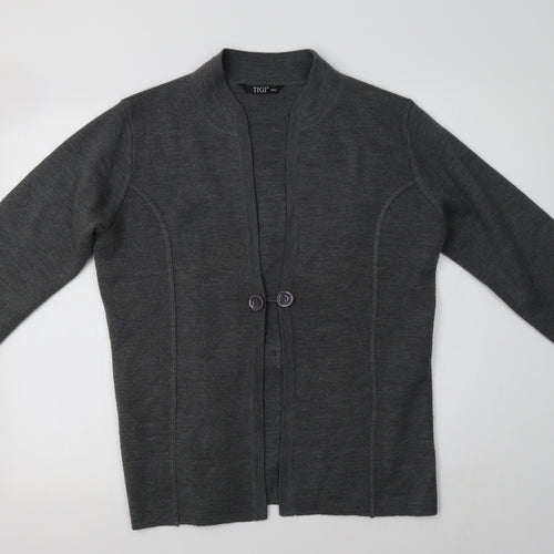 Tigi Womens Grey V-Neck  Acrylic Cardigan Jumper Size 12