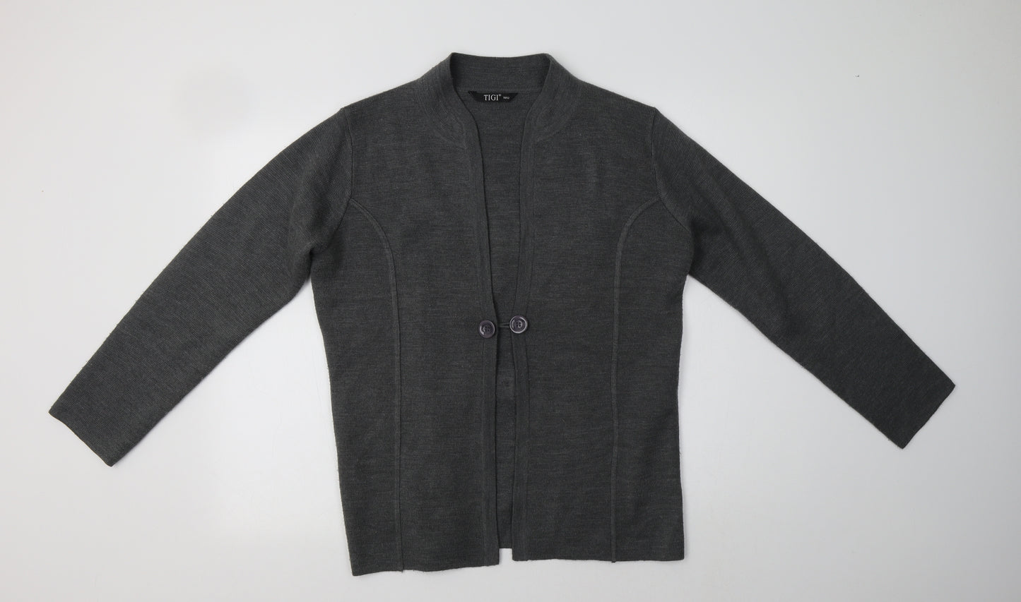Tigi Womens Grey V-Neck  Acrylic Cardigan Jumper Size 12